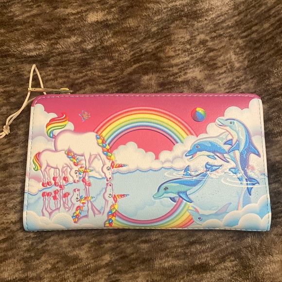 Loungefly Lisa Frank Unicorn Reflection Dolphin Rainbow Hearts Flap Wallet - Picture 5 of 8
